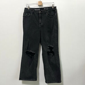 For Luv Of Denim Jeans 14 Vintage Straight Ankle High Rise Black Holes Trendy